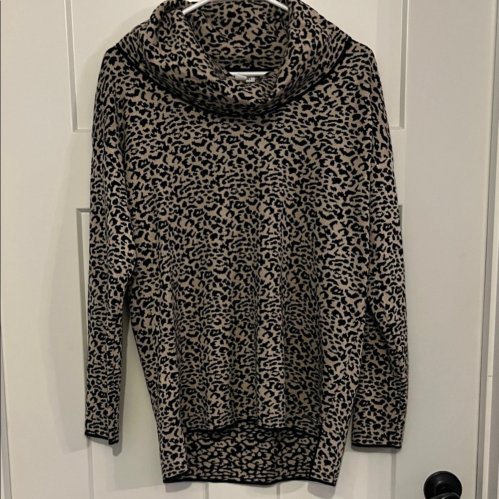 Calvin Klein Leopard Print Cowl Neck Sweater